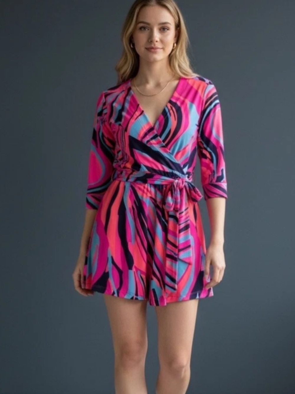 JB by Julie Brown Pink, Coral & Blue Abstract Dress